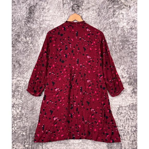 BA&SH Dress 0 Womens Thelma Ruffle Trimmed Satin Red Pink Long Sleeve Mini - Picture 3 of 8